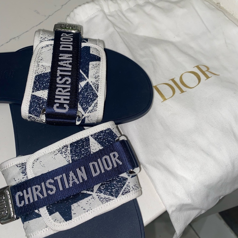 Size 41 blue Christian Dior sandals with strap. Brand new never worn